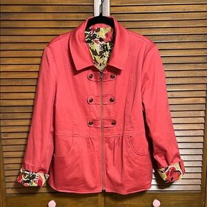 Women's Unbranded Coral/Floral Reversible Peplum Zip-up Jacket Size S/M